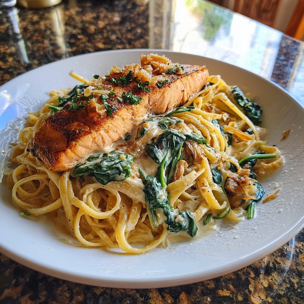 Cajun Salmon and Spinach Pasta